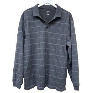 Van Heusen Gray White Flex Long Sleeve Striped Windowpane Polo Sweater Size XL